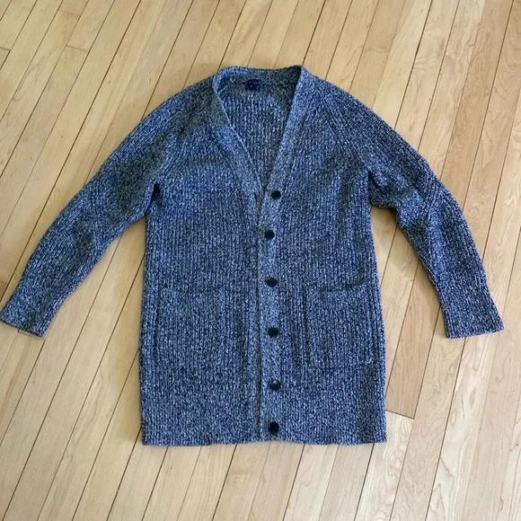 Gap Medium Weight Oversized Gray Black and White Cotton Sweater Coat sz Small - Picture 1 of 4